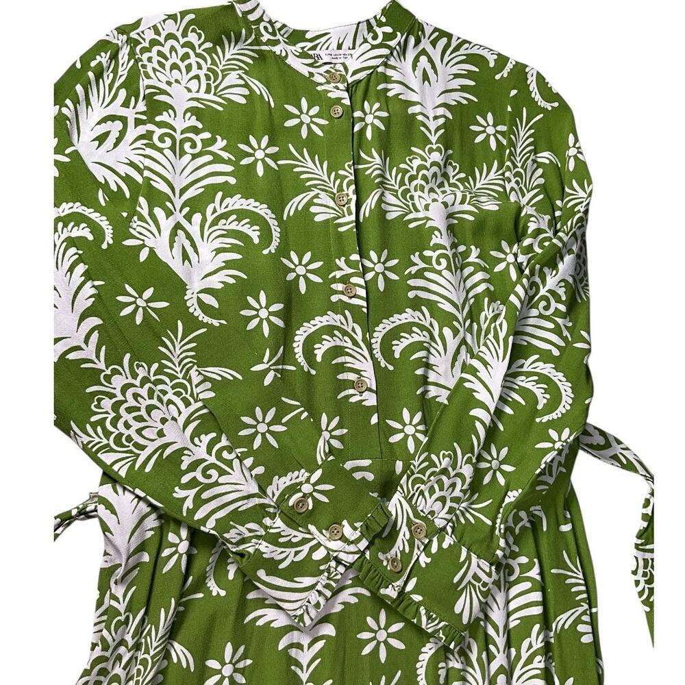 ZARA Green White Floral Button Down Maxi Dress M Resort Vacation Old Money Chic - Picture 9 of 11
